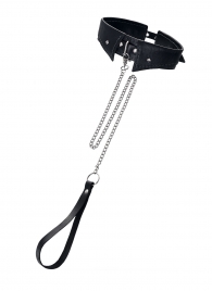 Черный кожаный ошейник-воротник с поводком - Pecado - купить с доставкой в Батайске