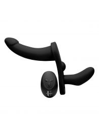 Черный вибрострапон Double Take 10X Double Penetration Vibrating Strap-on Harness - XR Brands - купить с доставкой в Батайске