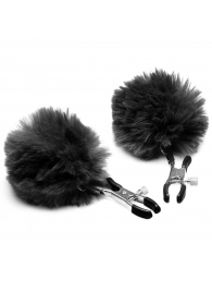Зажимы для сосков с черным помпонами Pom Pom Nipple Clamps - XR Brands - купить с доставкой в Батайске