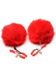 Красные зажимы на соски с помпонами Pom Pom - XR Brands - купить с доставкой в Батайске