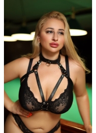 Черная кожаная сбруя с ошейником plus size из нежной кожи - БДСМ Арсенал - купить с доставкой в Батайске