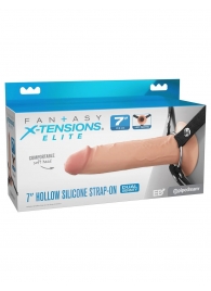 Телесный полый страпон на черных ремнях Hollow Silicone Strap-on - 17,8 см. - Pipedream - купить с доставкой в Батайске
