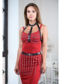 Черно-серебристая портупея-юбка plus size с цепочками - БДСМ Арсенал - купить с доставкой в Батайске