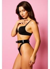 Эффектный черный пояс из лаковой эко-кожи - БДСМ Арсенал - купить с доставкой в Батайске