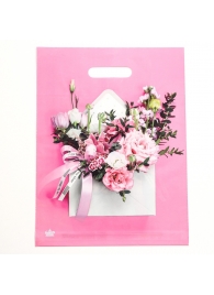 Розовый пакет с цветочным принтом и вырубной ручкой (40х31 см) - Сима-Ленд - купить с доставкой в Батайске