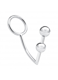 Кольцо на пенис с анальным стимулятором Two Bead Stainless Steel Anal Hook   Cock Ring - BlueLine - в Батайске купить с доставкой