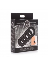 Комплект из 5 черных эрекционных колец для мошонки Ring Master Custom Ball Stretcher Kit - XR Brands - в Батайске купить с доставкой