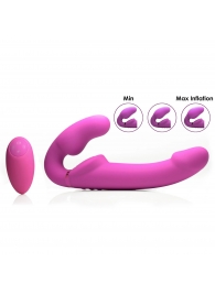Розовый безремневой страпон с вибрацией и функцией расширения Inflatable Ergo-Fit Strapless Strap-On - XR Brands - купить с доставкой в Батайске
