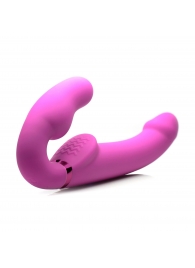 Розовый безремневой страпон с вибрацией и функцией расширения Inflatable Ergo-Fit Strapless Strap-On - XR Brands - купить с доставкой в Батайске