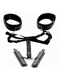 Черная бондажная система Acquire Easy Access Thigh Harness with Wrist Cuffs - XR Brands - купить с доставкой в Батайске