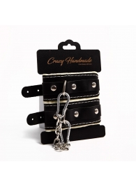 Черные скругленные наручники с мягкой бежевой подкладкой - Crazy Handmade - купить с доставкой в Батайске