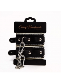 Черные скругленные наручники с мягкой бежевой подкладкой - Crazy Handmade - купить с доставкой в Батайске