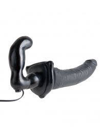 Черный страпон с вагинальной пробкой Deluxe Vibrating Penetrix Strap-On - 19 см. - Pipedream - купить с доставкой в Батайске