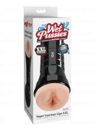 Телесный мастурбатор-вагина в черной колбе Super Luscious Lips XXL - Pipedream - в Батайске купить с доставкой