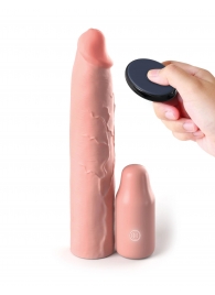 Телесная вибронасадка на член 3  Vibrating Mega X-tension with Remote - 22,9 см. - Pipedream - в Батайске купить с доставкой