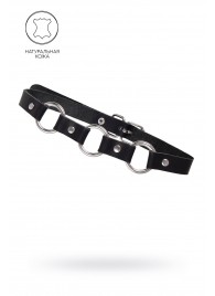 Черный кожаный чокер-ошейник с тремя кольцами - Pecado - купить с доставкой в Батайске