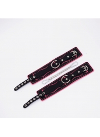 Черно-розовые кожаные оковы с розовой строчкой - Crazy Handmade - купить с доставкой в Батайске