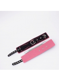 Черно-розовые кожаные оковы с розовой строчкой - Crazy Handmade - купить с доставкой в Батайске