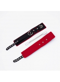 Черно-красные оковы с красной строчкой Sex - Crazy Handmade - купить с доставкой в Батайске