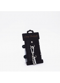 Черные кожаные наручники с хромированной фурнитурой - Crazy Handmade - купить с доставкой в Батайске