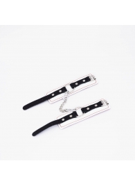 Бело-красные кожаные наручники - Crazy Handmade - купить с доставкой в Батайске