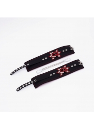 Черные кожаные оковы с красным декором и строчкой - Crazy Handmade - купить с доставкой в Батайске