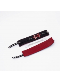 Черные кожаные оковы с красным декором и строчкой - Crazy Handmade - купить с доставкой в Батайске