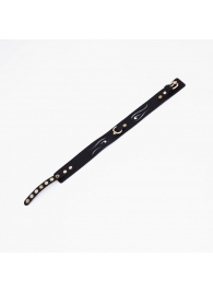 Черный кожаный ошейник с золотистой фурнитурой - Crazy Handmade - купить с доставкой в Батайске