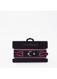 Черно-розовый кожаный ошейник с розовой строчкой - Crazy Handmade - купить с доставкой в Батайске