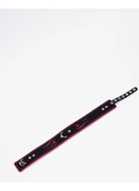 Черно-розовый кожаный ошейник с розовой строчкой - Crazy Handmade - купить с доставкой в Батайске