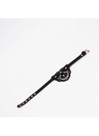 Черный фигурный кожаный ошейник с золотистой фурнитурой - Crazy Handmade - купить с доставкой в Батайске