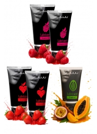 Набор из 5 съедобных лубрикантов JUJU (клубника х 2, малина х 2, тропические фрукты) - JuJu - купить с доставкой в Батайске