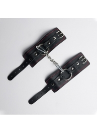 Черные кожаные наручники с красной строчкой - Crazy Handmade - купить с доставкой в Батайске