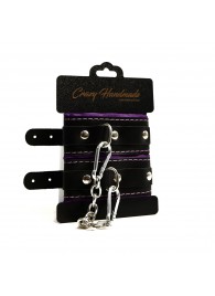 Черно-фиолетовые скругленные наручники с мягкой подкладкой - Crazy Handmade - купить с доставкой в Батайске