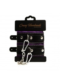 Черно-фиолетовые скругленные наручники с мягкой подкладкой - Crazy Handmade - купить с доставкой в Батайске