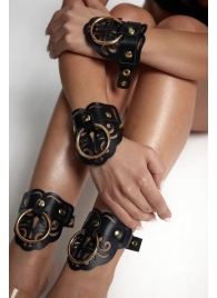 Черные кожаные оковы с резными узорами и клепками - Crazy Handmade - купить с доставкой в Батайске