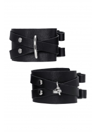 Черные кожаные оковы с двумя перекрёстными ремешками - Pecado - купить с доставкой в Батайске