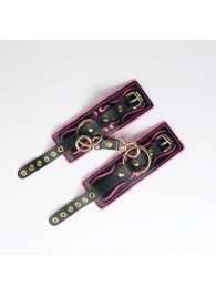 Черные кожаные наручники с розовой строчкой - Crazy Handmade - купить с доставкой в Батайске