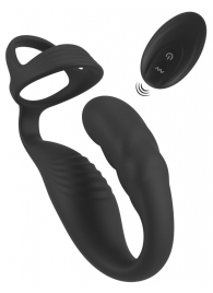 Черное эрекционное кольцо со стимуляцией промежности и анальной пробкой Cock Ring with RC Prostate Plug - Orion - в Батайске купить с доставкой