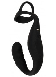 Черное эрекционное кольцо со стимуляцией промежности и анальной пробкой Cock Ring with RC Prostate Plug - Orion - в Батайске купить с доставкой