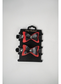 Черно-красные кожаные наручники с бантиками - Crazy Handmade - купить с доставкой в Батайске