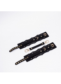 Черный кожаные оковы с узорами и золотистой фурнитурой - Crazy Handmade - купить с доставкой в Батайске