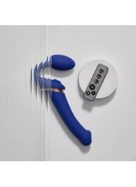 Синий безремневой страпон Multi Orgasm Bendable Strap-On size L с клиторальной стимуляцией - Strap-on-me - купить с доставкой в Батайске