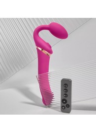 Ярко-розовый безремневой страпон Multi Orgasm Bendable Strap-On size XL с клиторальной стимуляцией - Strap-on-me - купить с доставкой в Батайске