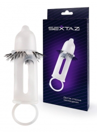 Эластичная насадка на пенис с подхватом мошонки и стимулирующими «ресничками» - Sextaz - в Батайске купить с доставкой