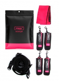 Черно-розовый эротический набор: фиксатор, оковы, наручники, повязка - Erokay - купить с доставкой в Батайске