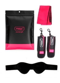 Черно-розовый эротический набор: маска, наручники и повязка - Erokay - купить с доставкой в Батайске