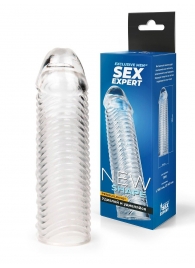 Прозрачная закрытая насадка на пенис с ребрышками - 16 см. - Sex Expert - в Батайске купить с доставкой