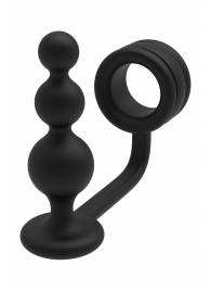 Черное эрекционное кольцо с анальной елочкой Cockring With Beaded Anal Plug - Dream Toys - в Батайске купить с доставкой