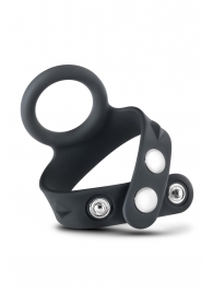 Черное эрекционное кольцо с подхватом мошонки на кнопках VS6 - Blush Novelties - в Батайске купить с доставкой